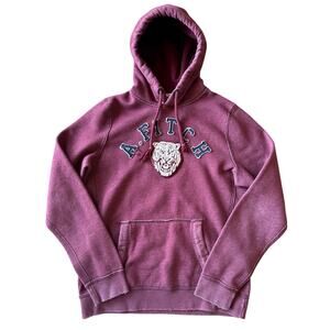 Abercrombie & Fitch Burgundy Embroidered Lion Logo Large Cotton Muscle Hoodie